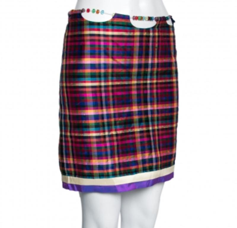 Nero Moschino Cheap and Chic Multicolore Silk Beaded Waist Detail Mini Skirt M. I. in vendita