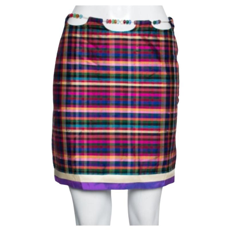 Moschino Cheap and Chic Multicolore Silk Beaded Waist Detail Mini Skirt M. I. in vendita