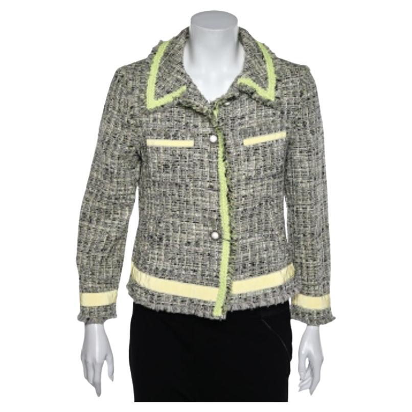 Veste Moschino Cheap and Chic en tweed multicolore à boutons sur le devant L