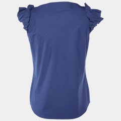 Moschino Cheap and Chic Navy Blue Cotton Ruffle Sleeve Detail Top S