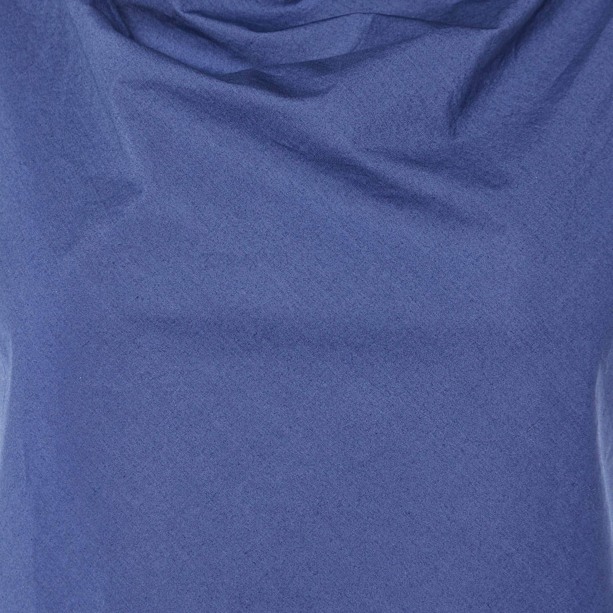 Blu Moschino Cheap and Chic Top in cotone blu navy con maniche a balze S in vendita