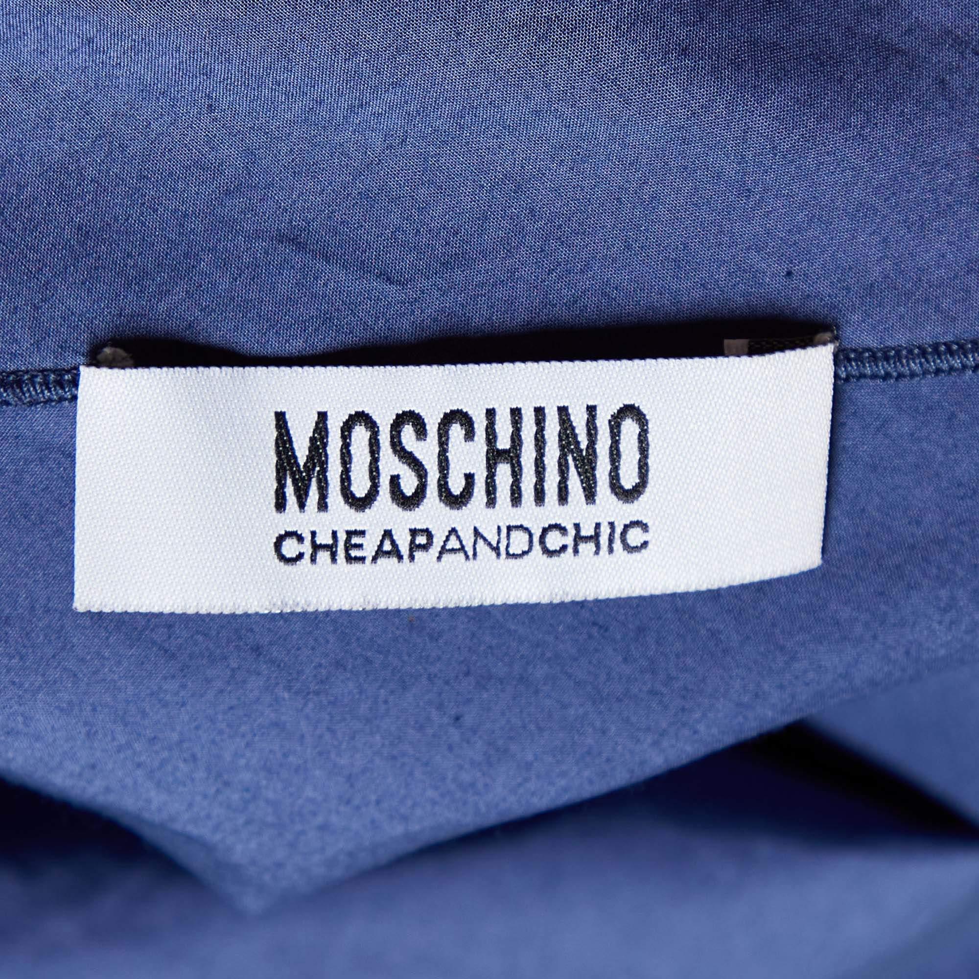 Moschino Cheap and Chic Top in cotone blu navy con maniche a balze S In condizioni buone in vendita a Dubai, Al Qouz 2