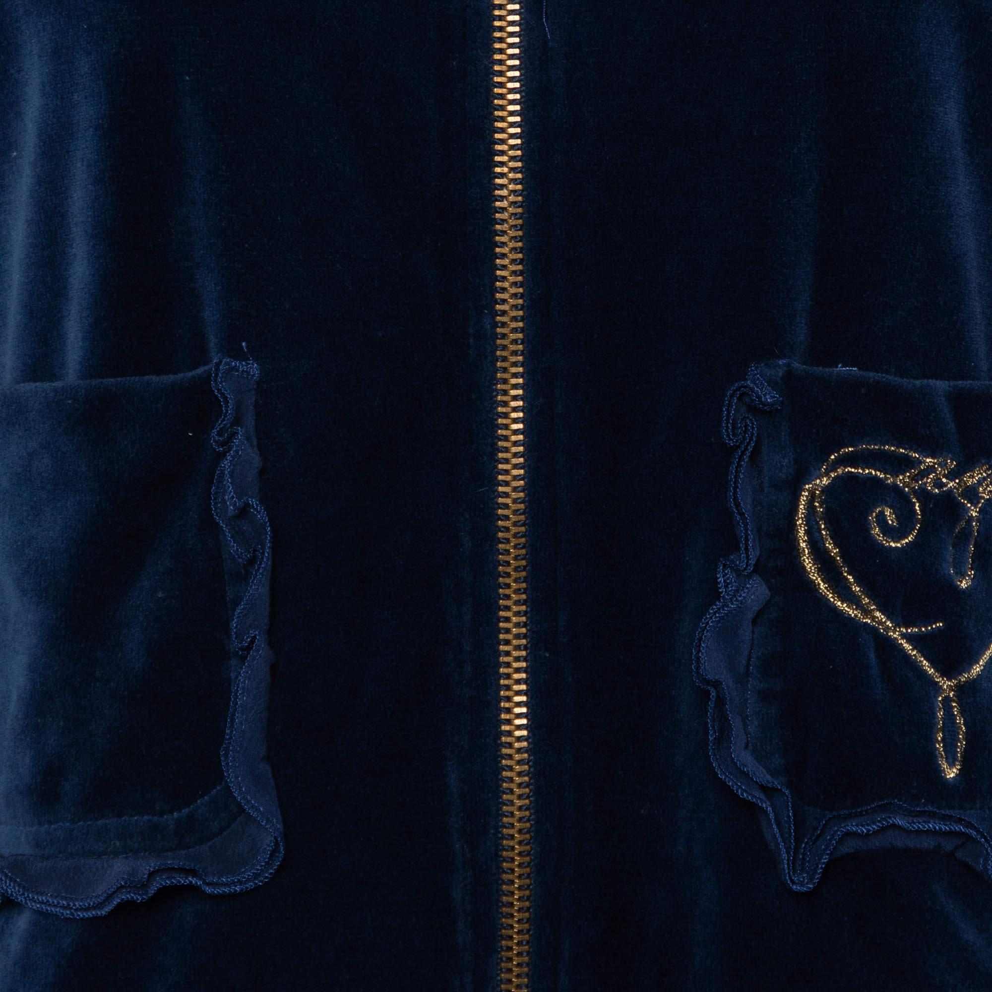 Nero Moschino Cheap and Chic - Giacca con zip in velluto blu navy M. in vendita