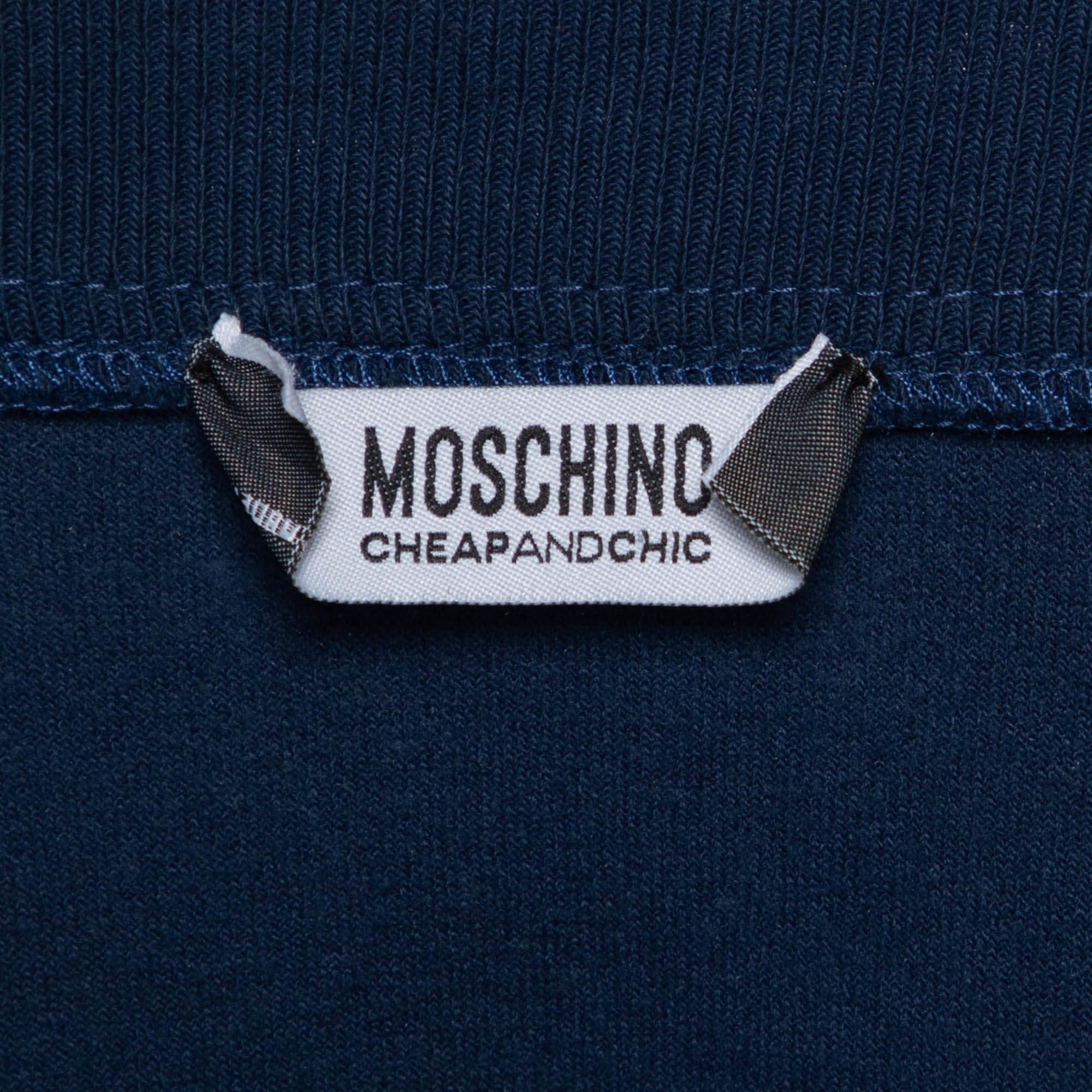 Moschino Cheap and Chic - Giacca con zip in velluto blu navy M. In condizioni buone in vendita a Dubai, Al Qouz 2