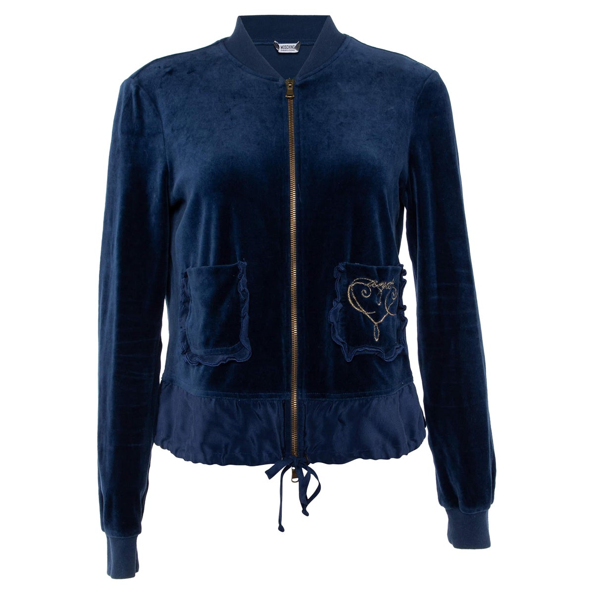 Moschino Cheap and Chic - Giacca con zip in velluto blu navy M. in vendita