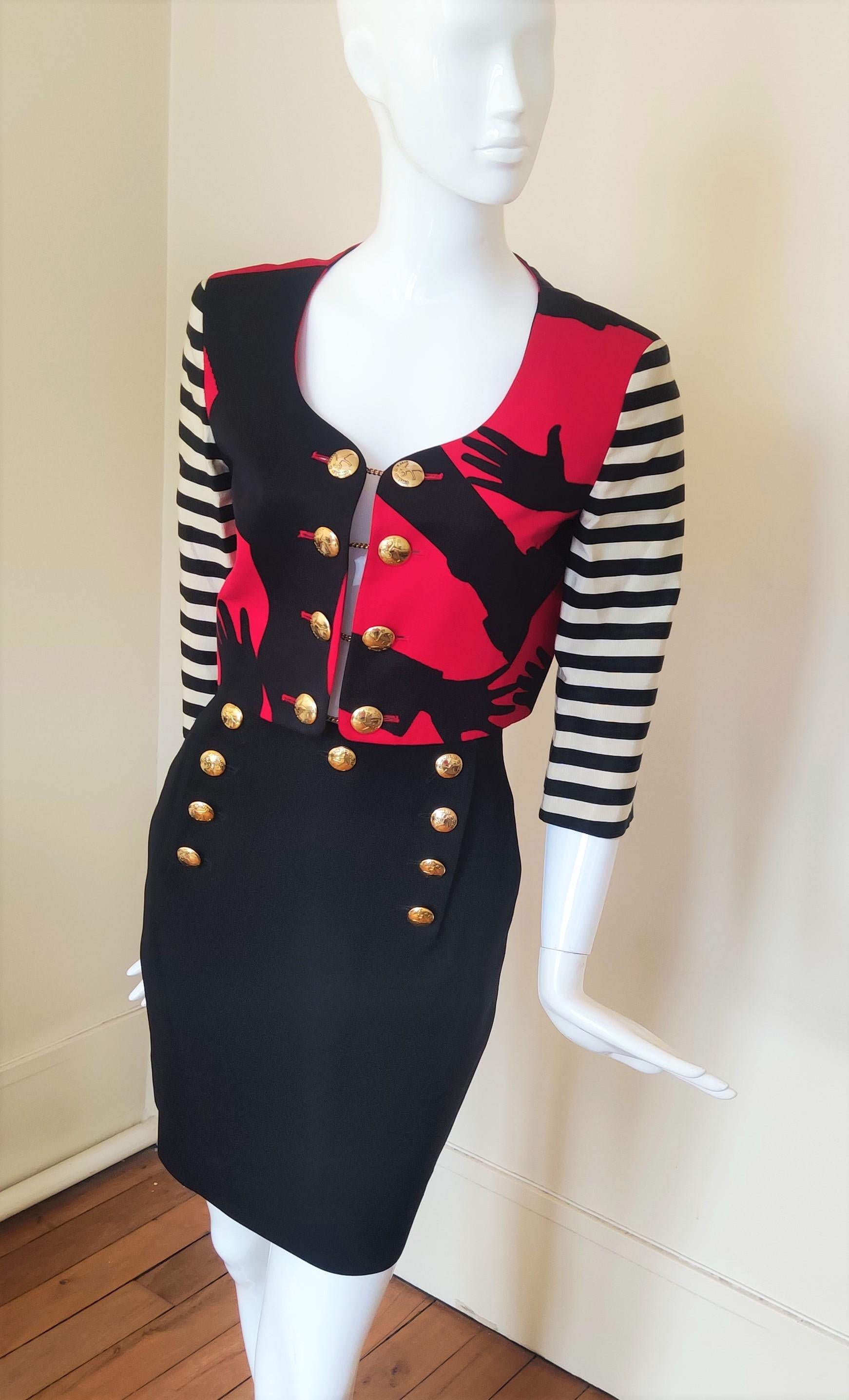 Black Moschino Cheap and Chic Olive Oyl Popeye Arms Legs Shadow The Nanny Couture Suit For Sale