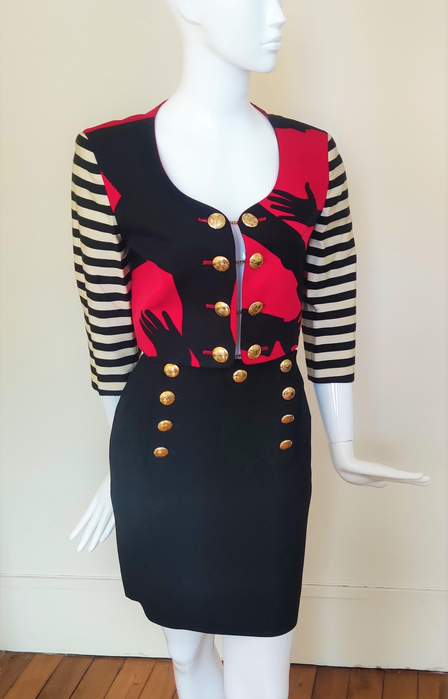 Moschino Cheap and Chic Olive Oyl Popeye Arms Legs Shadow The Nanny Couture Suit For Sale 3