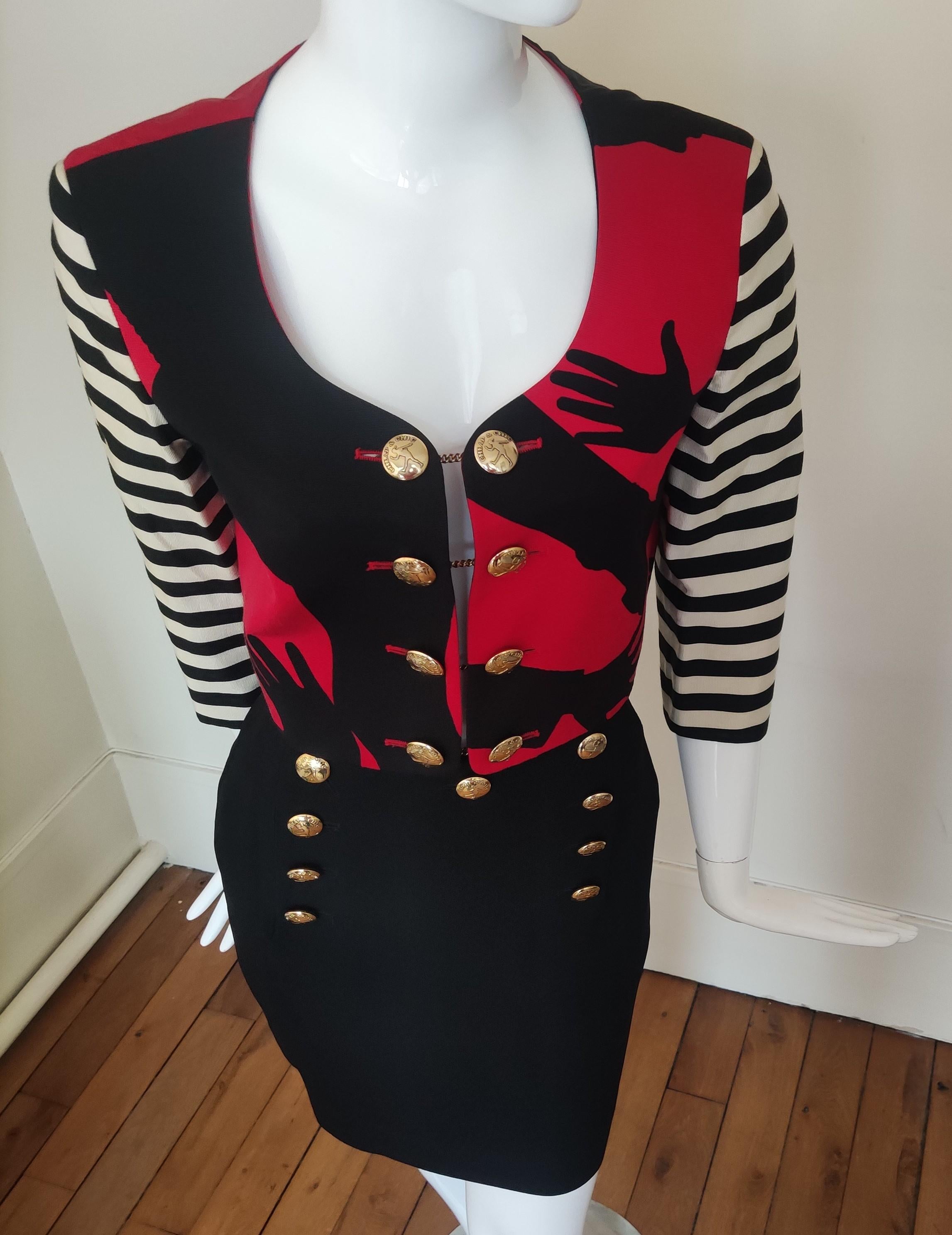 Moschino Cheap and Chic Olive Oyl Popeye Arms Legs Shadow The Nanny Couture Suit For Sale 4