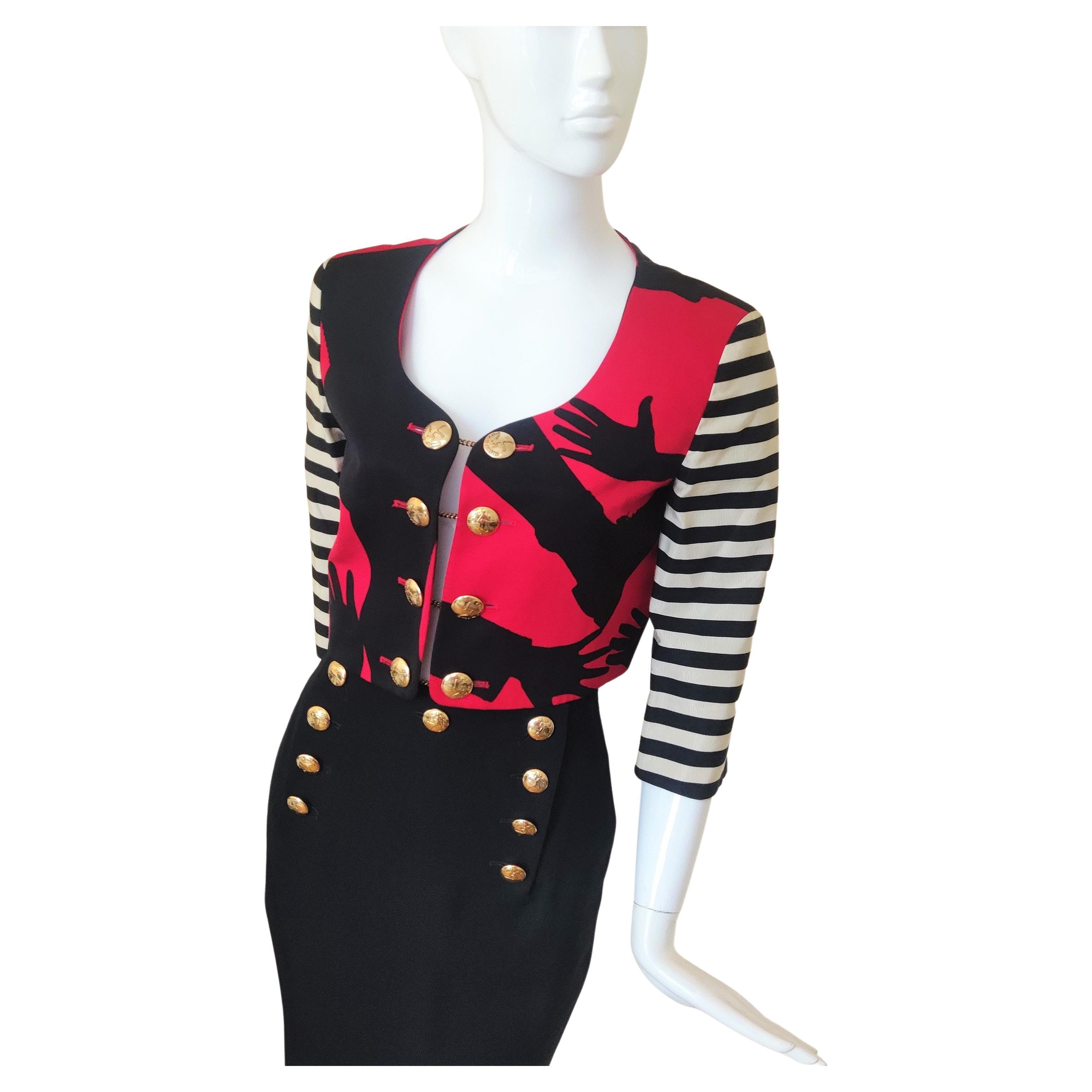 Moschino Cheap and Chic Olive Oyl Popeye Arms Legs Shadow The Nanny Couture Suit For Sale