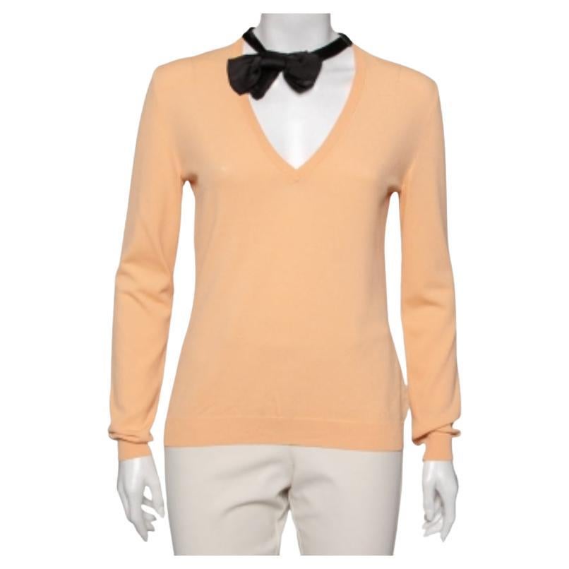 Pull à manches longues Moschino Cheap and Chic orange en tricot à col en V M en vente