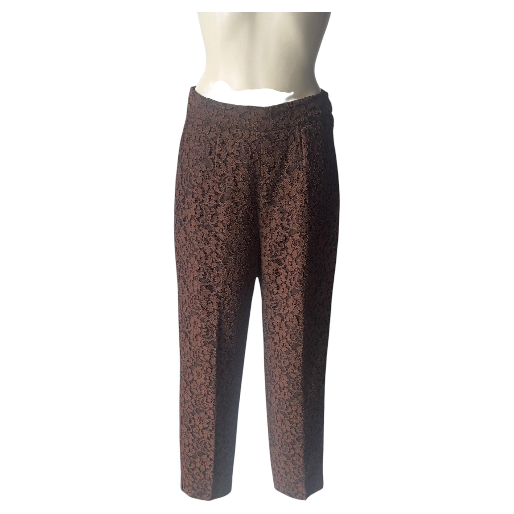 Moschino Cheap and Chic Brown Floral Vintage Lace Pants For Sale