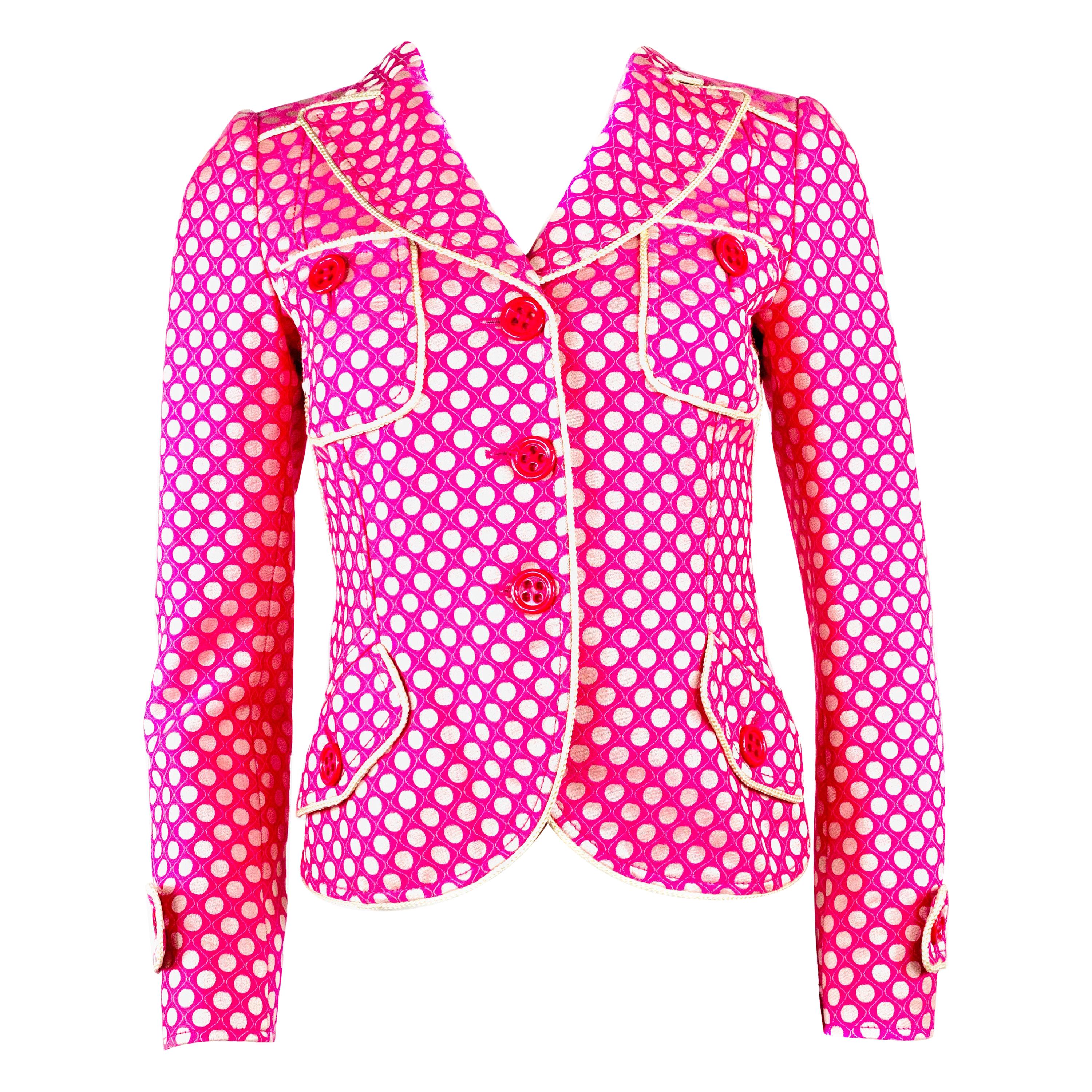 MOSCHINO Cheap and Chic Pink Polka Dot Blazer Jacket w/ Buttons Size 8 For Sale