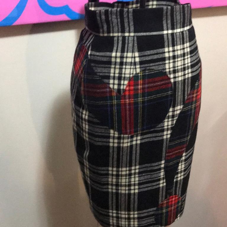 Black Moschino Cheap and Chic Question Mark Plaid Skirt For Sale