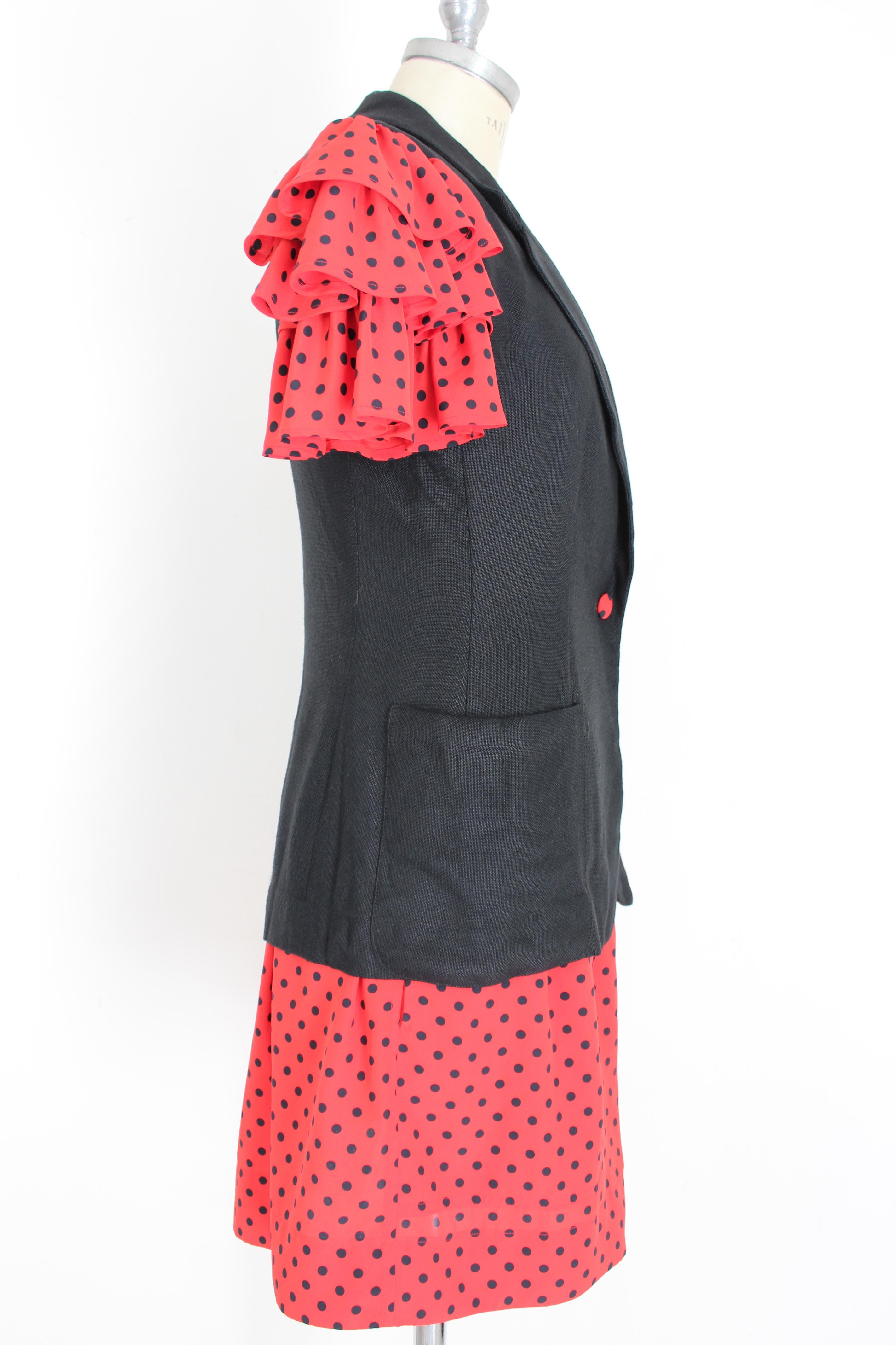 Moschino Red Black Polka Dot Cocktail Jacket and Dress Set 1990s Vintage In Excellent Condition In Brindisi, Bt