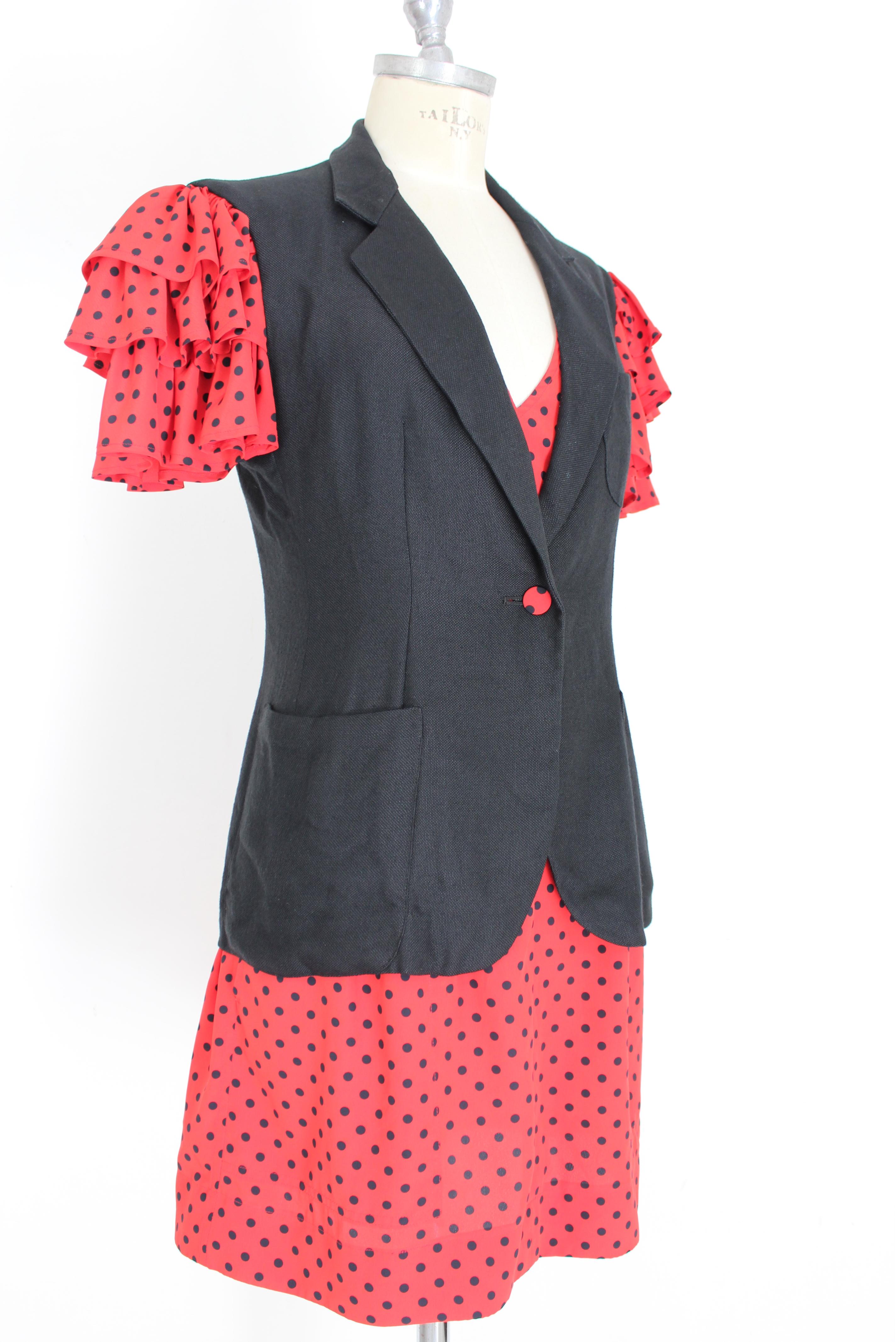 Women's Moschino Red Black Polka Dot Cocktail Jacket and Dress Set 1990s Vintage