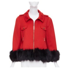 MOSCHINO Cheap and Chic red black real fur trim wool biker style jacket IT46 XL