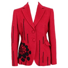Moschino Cheap and Chic Red Black Wool Floral Jacket