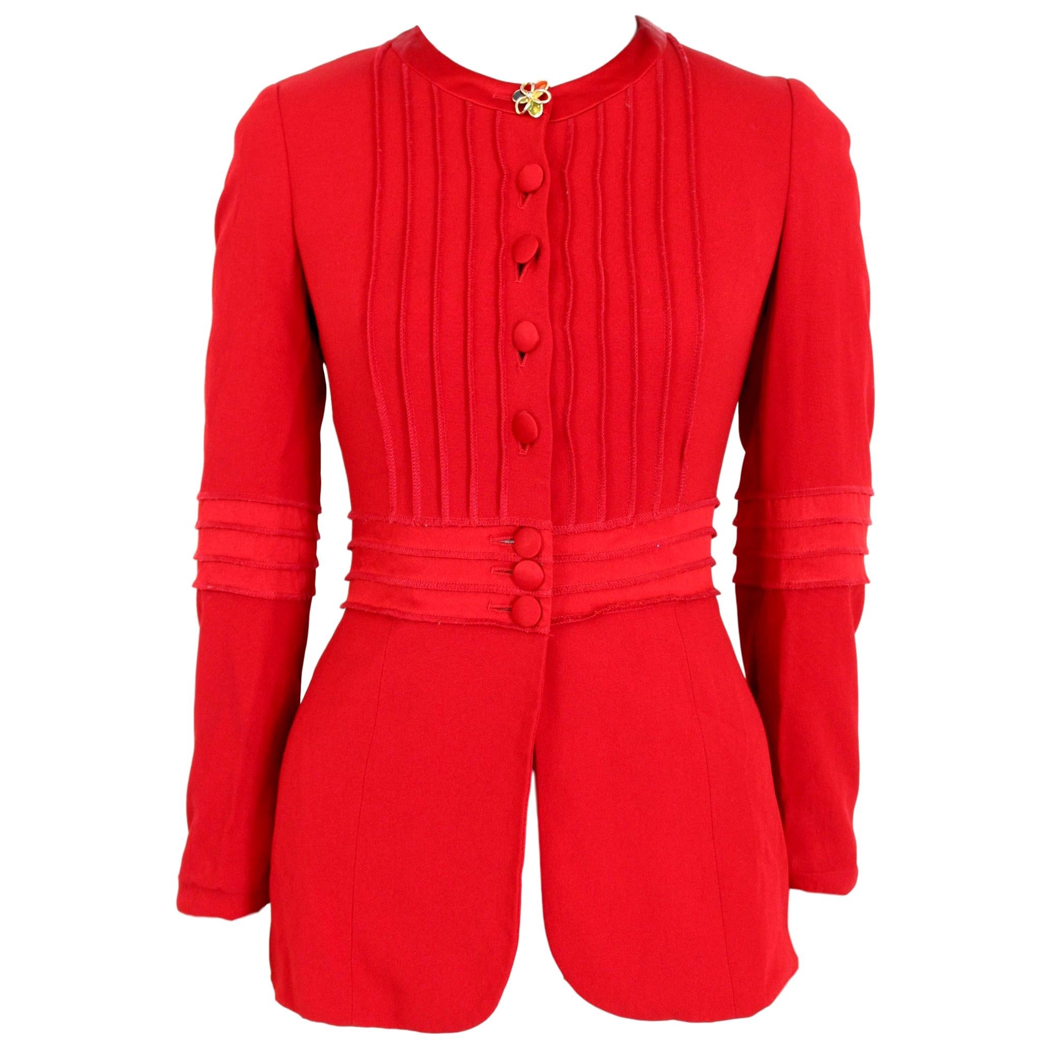 Moschino Cheap And Chic Red Button Jewel Evening Flared Jacket 