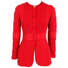 Vintage Moschino Cheap And Chic Red Button Jewel Evening Flared Jacket 