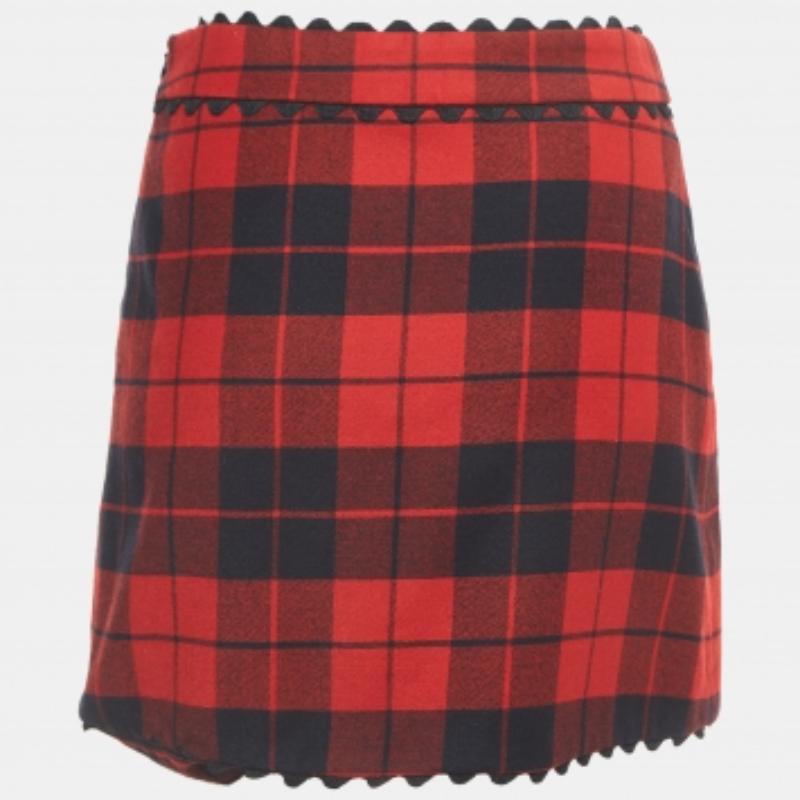 Moschino Cheap and Chic Minifalda de lana roja a cuadros S Marrón en venta