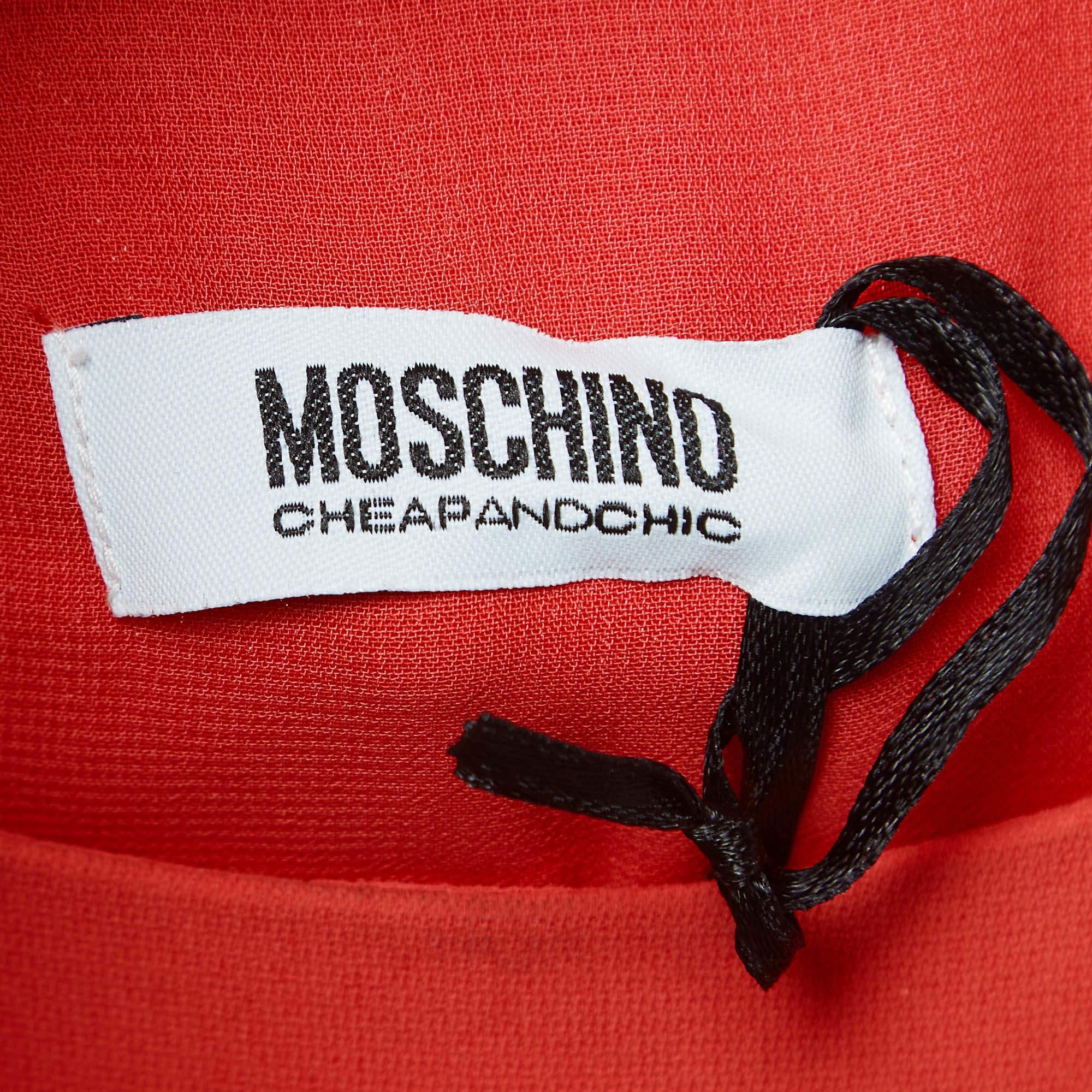 Moschino Cheap and Chic Red Chiffon Corsage Rose Detail Shift Dress S For Sale 3