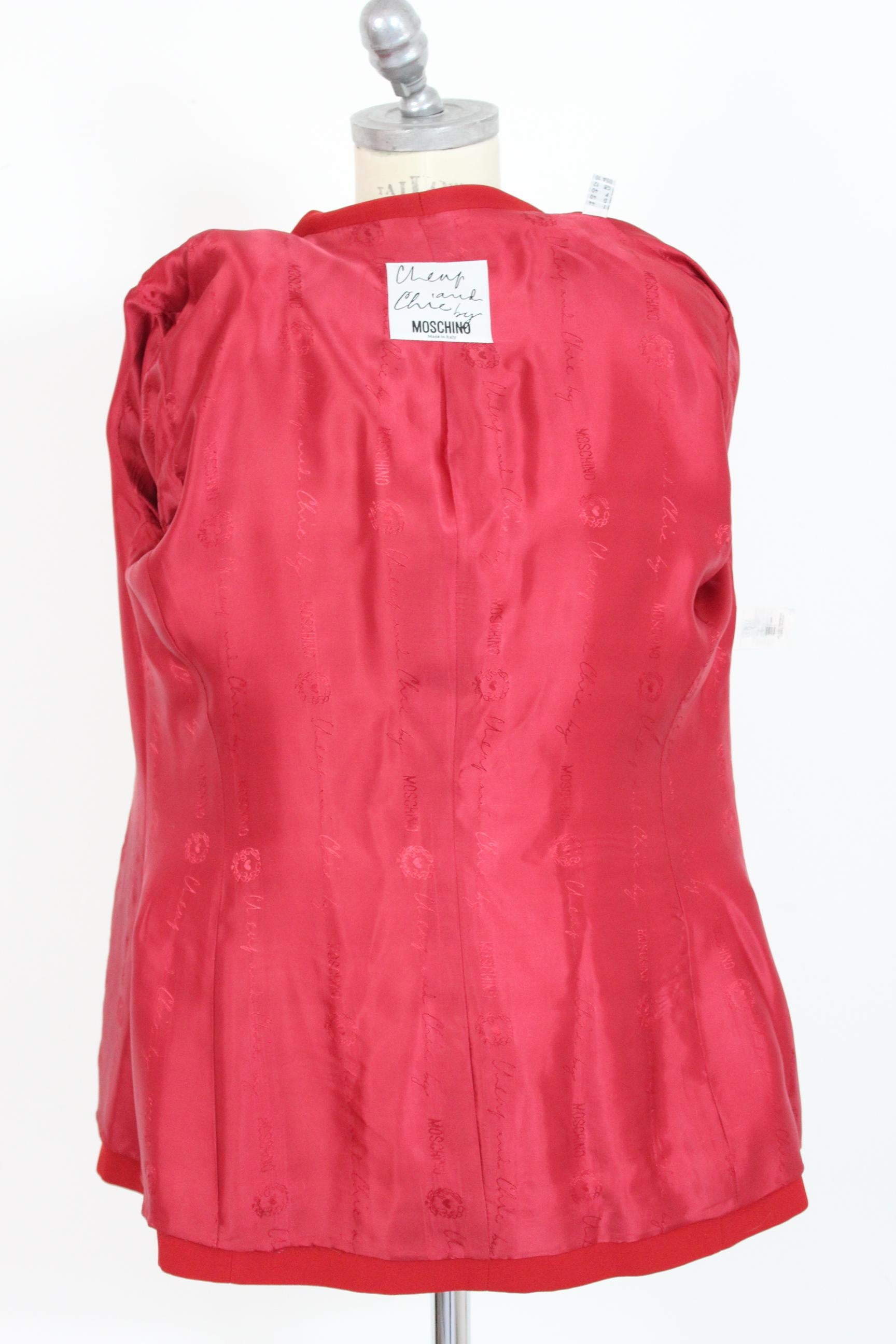 Moschino Cheap And Chic Red Satin Flared Tuxedo Jacket 1990s 1