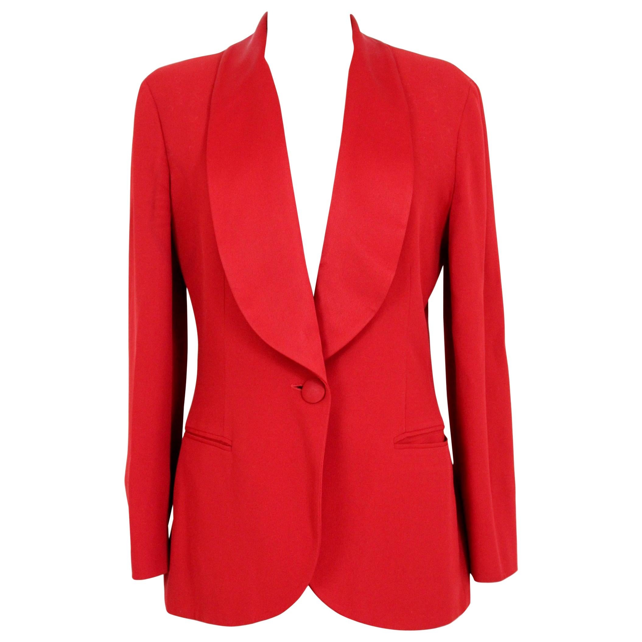 Moschino Cheap And Chic Red Satin Flared Tuxedo Jacket 1990s