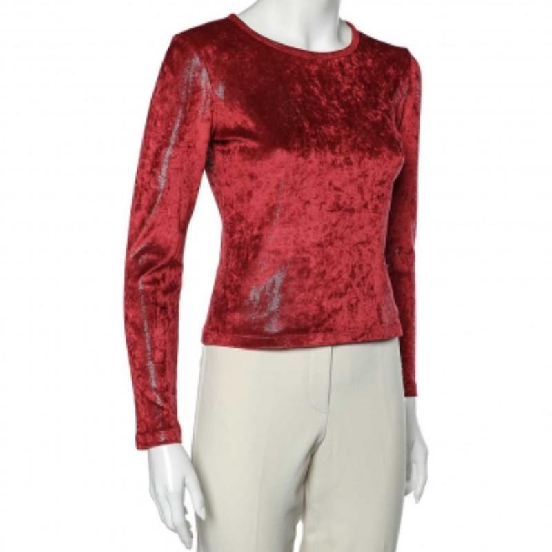 De las mujeres Moschino Cheap and Chic Camiseta de terciopelo elástico rojo con detalle de purpurina M en venta