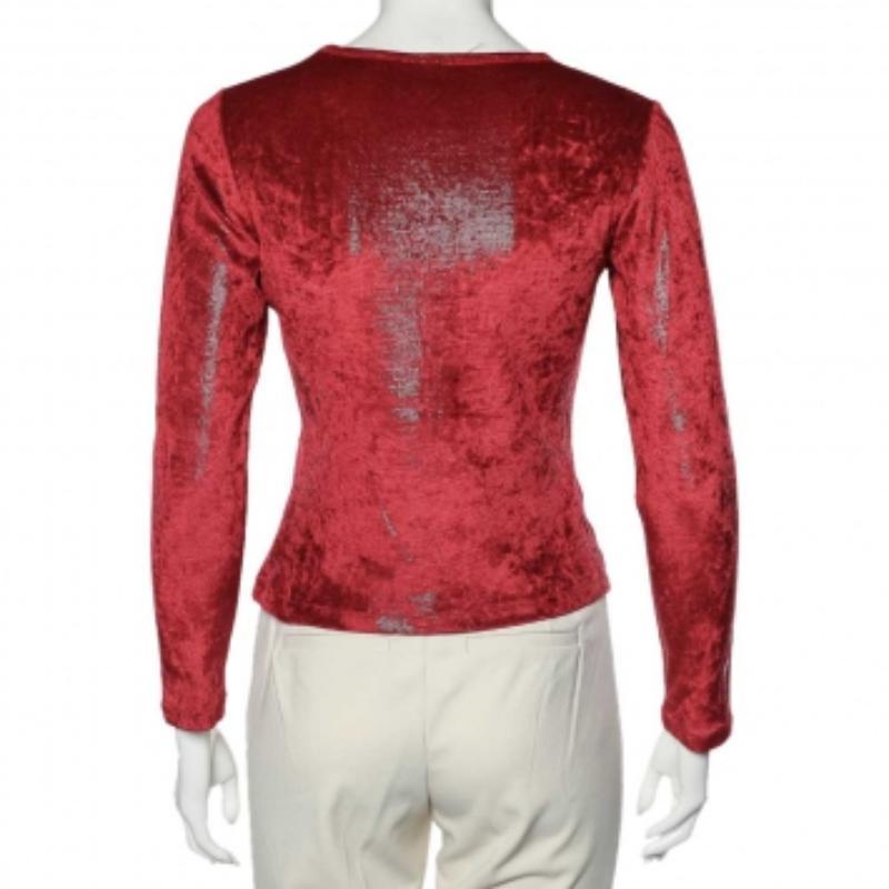 Moschino Cheap and Chic Camiseta de terciopelo elástico rojo con detalle de purpurina M en venta 1