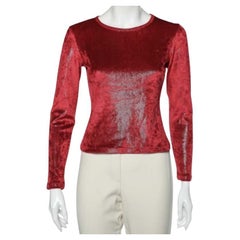 Moschino Cheap and Chic Camiseta de terciopelo elástico rojo con detalle de purpurina M
