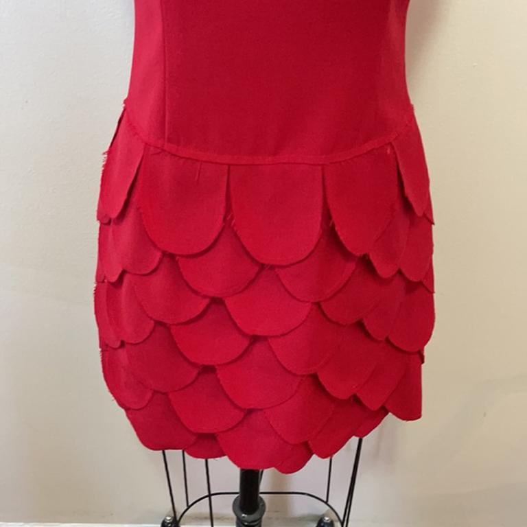 red scalloped dress