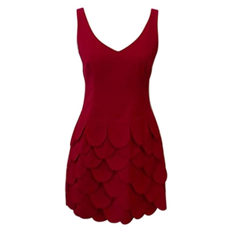 Moschino Cheap And Chic Red Wool Scalloped Dress For Sale