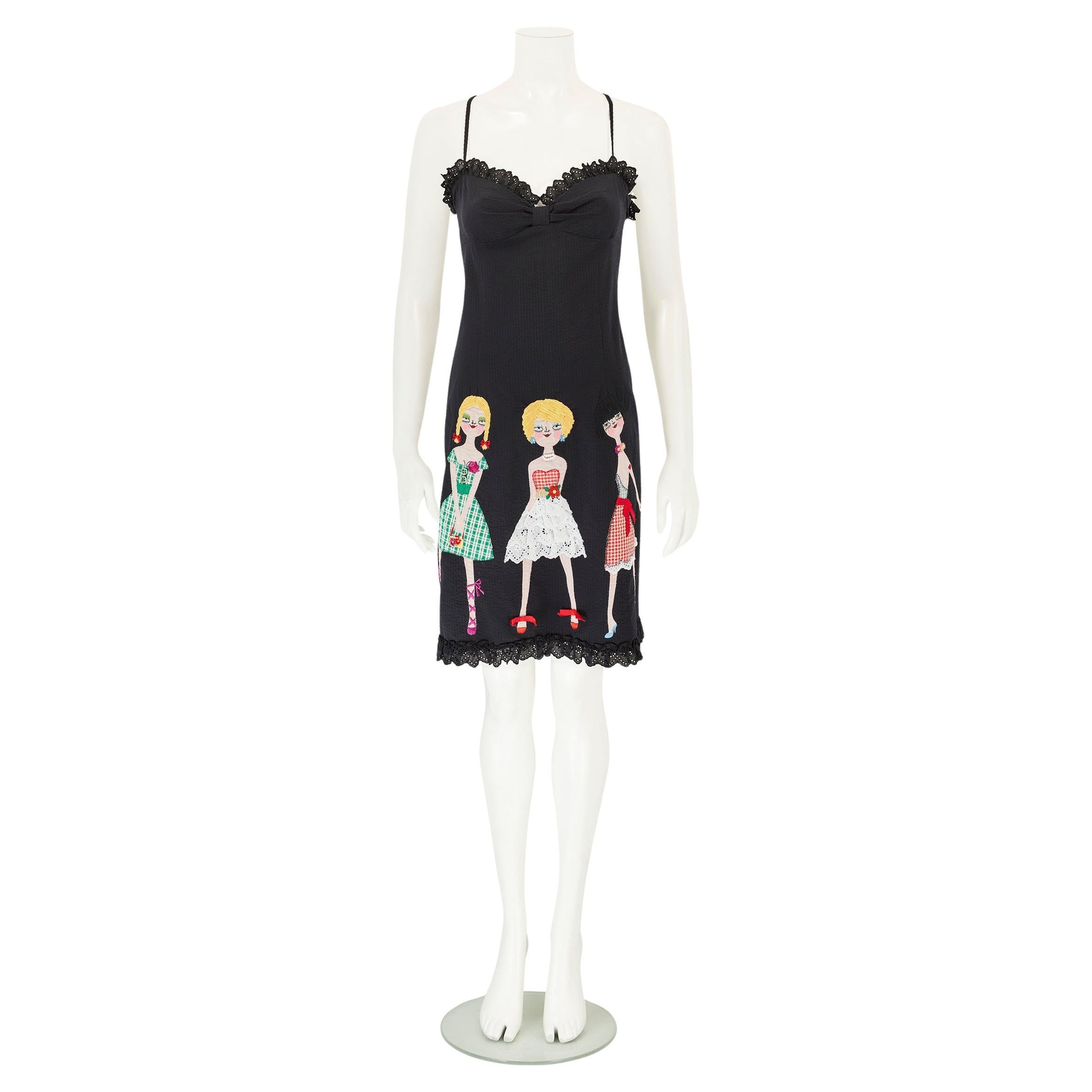 Moschino Cheap and Chic S/S 2002 “Uptown Girls” Black Embroidered Doll Dress