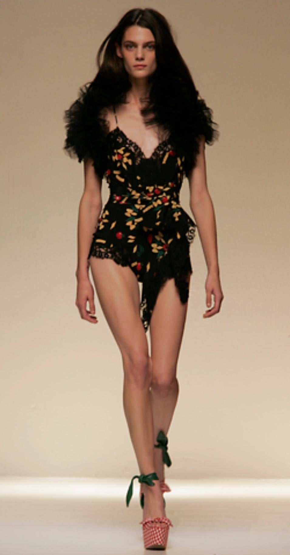 Black Moschino Cheap and Chic S/S 2006 pasta print silk skirt