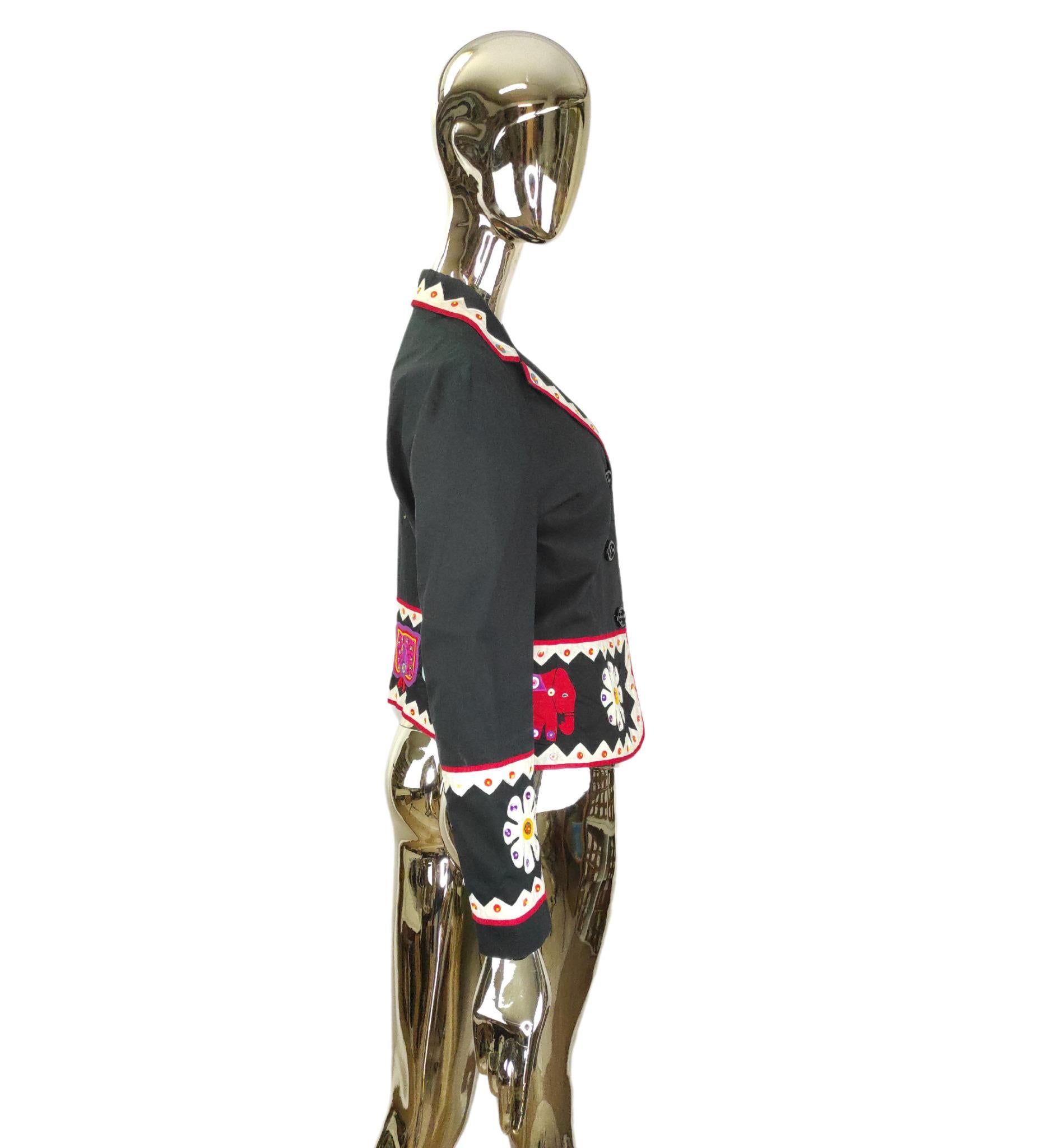 Black Moschino Cheap and Chic snowflake and elephant decor black blazer For Sale