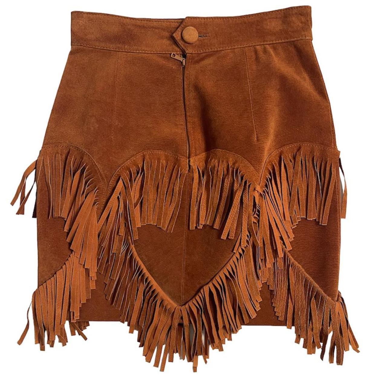 Moschino Cheap and Chic Suede Tassel Hearts Cowgirl Mini Skirt In Good Condition In Berlin, DE