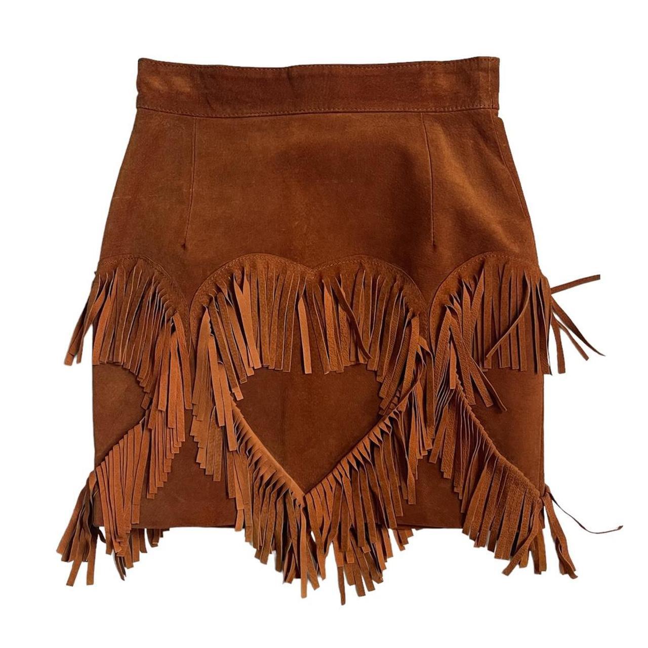 Brown Moschino Cheap and Chic Suede Tassel Hearts Cowgirl Mini Skirt