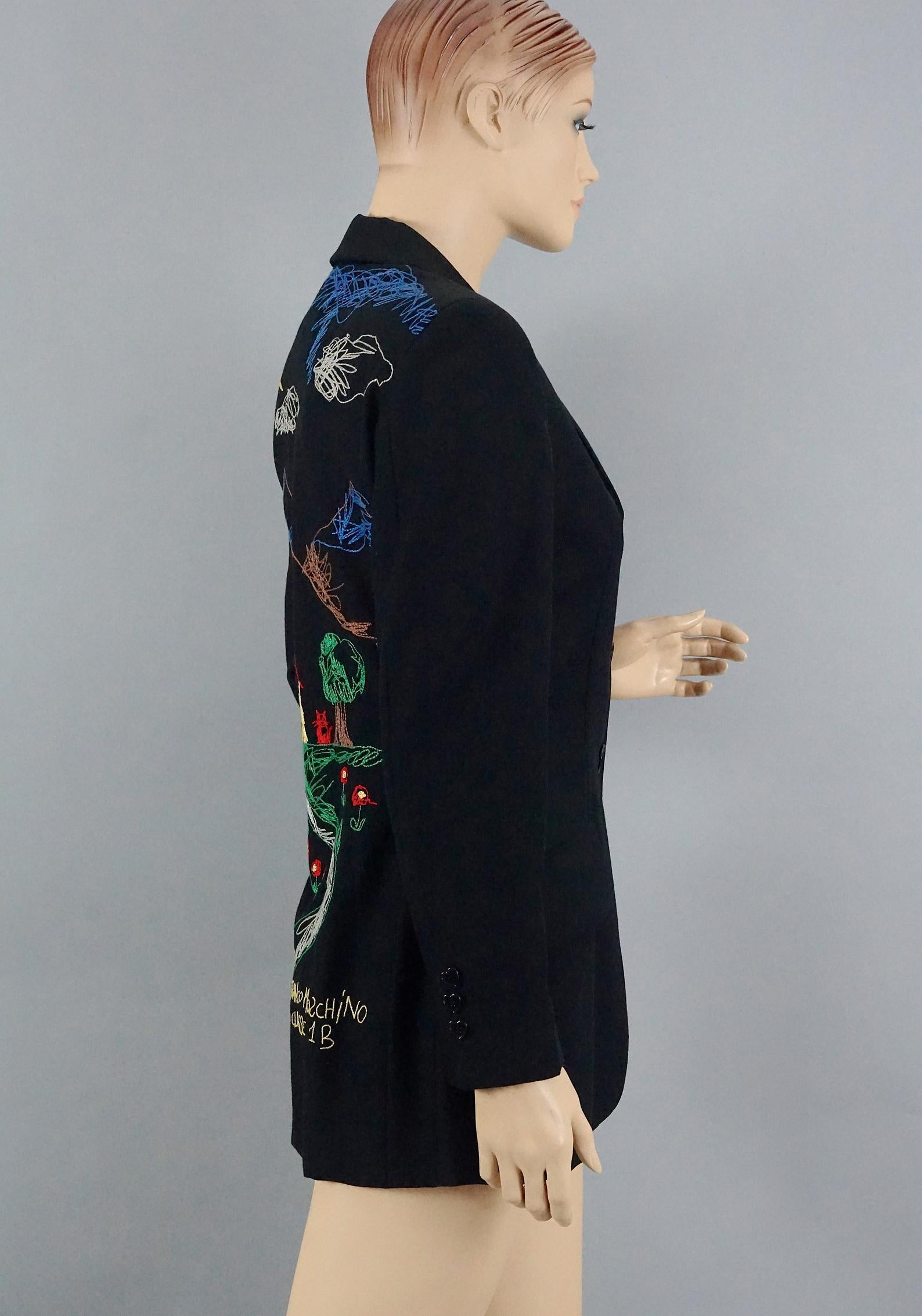 Black MOSCHINO CHEAP and CHIC Village Scenery Embroidered Novelty Blazer Jacket