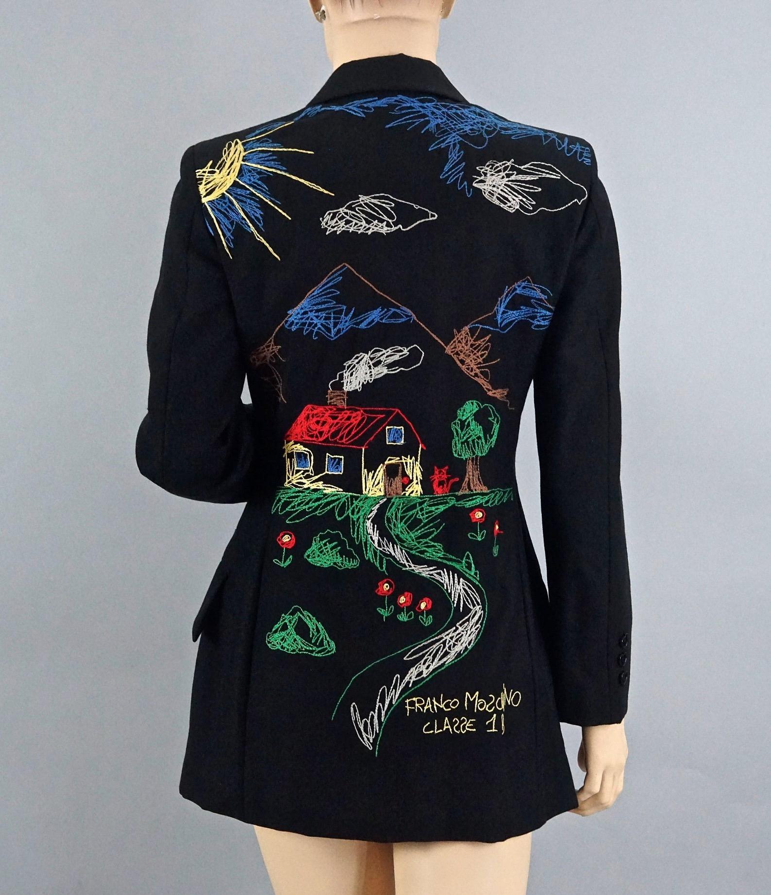 MOSCHINO CHEAP and CHIC Village Scenery Embroidered Novelty Blazer Jacket 1