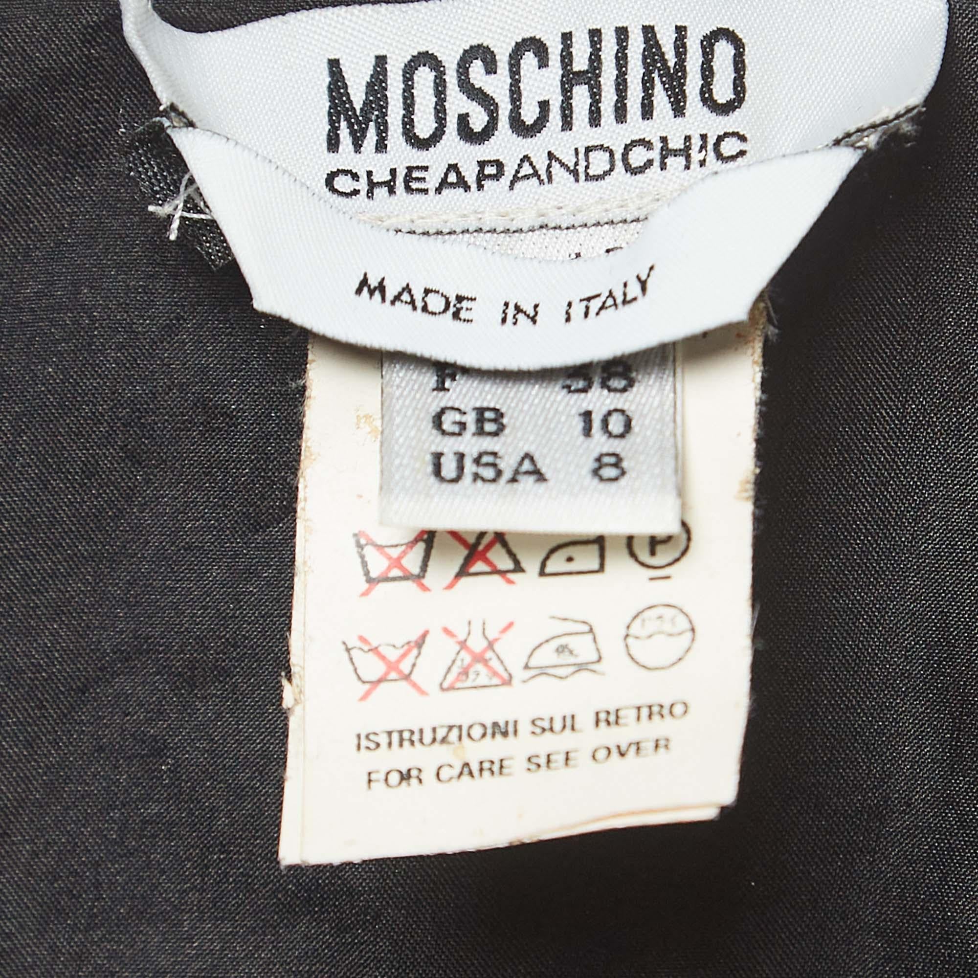 Moschino Cheap and Chic Vintage Vestido Midi de Seda con Cuello Adornado con Metal Negro M en venta 1