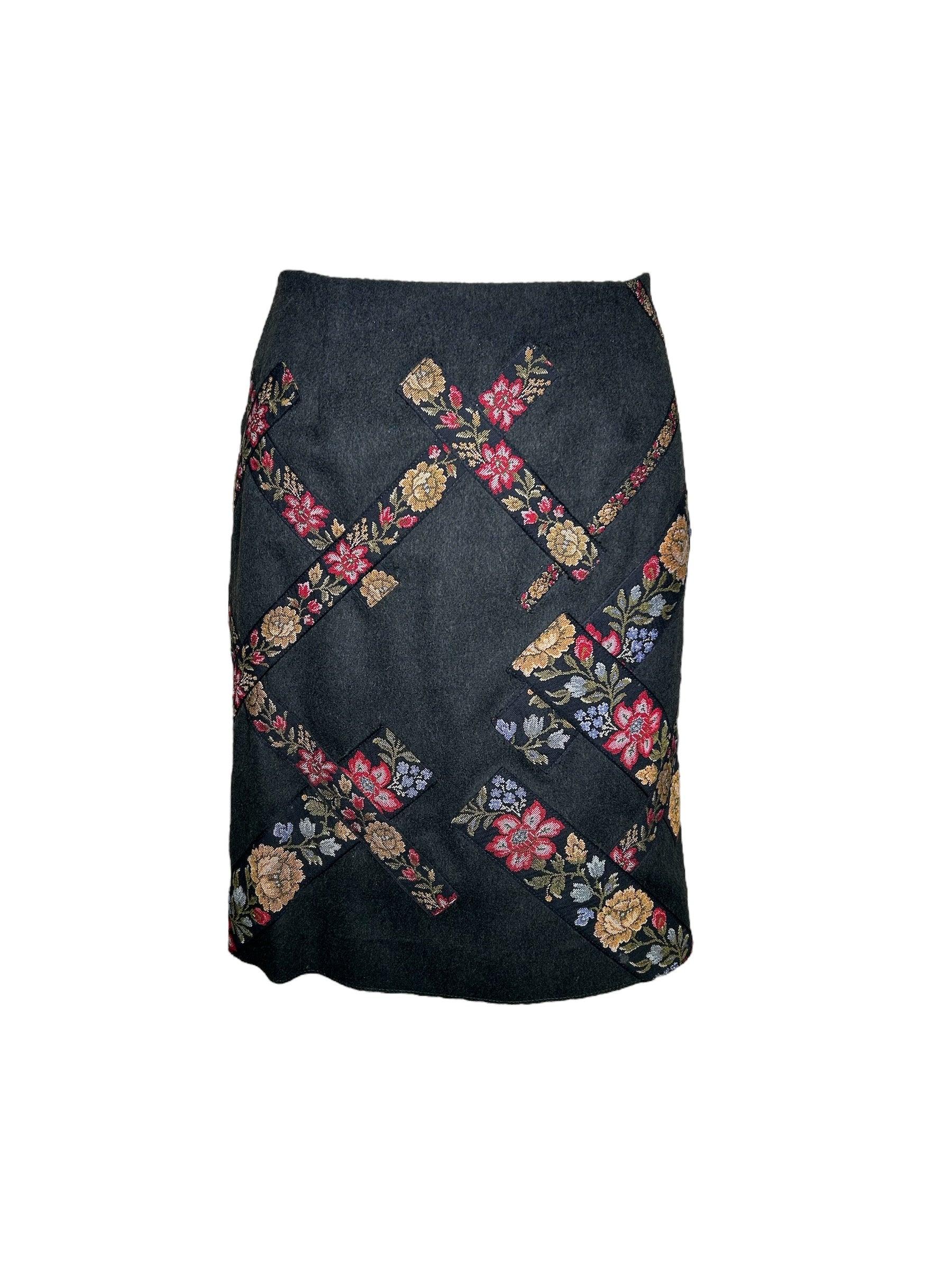 Black Moschino Cheap and Chic Wool Suit Ensemble Floral Trim New/Old, 1990s For Sale