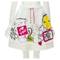 MOSCHINO Cheap and Chic Y2K Vintage white illustration print flared skirt S