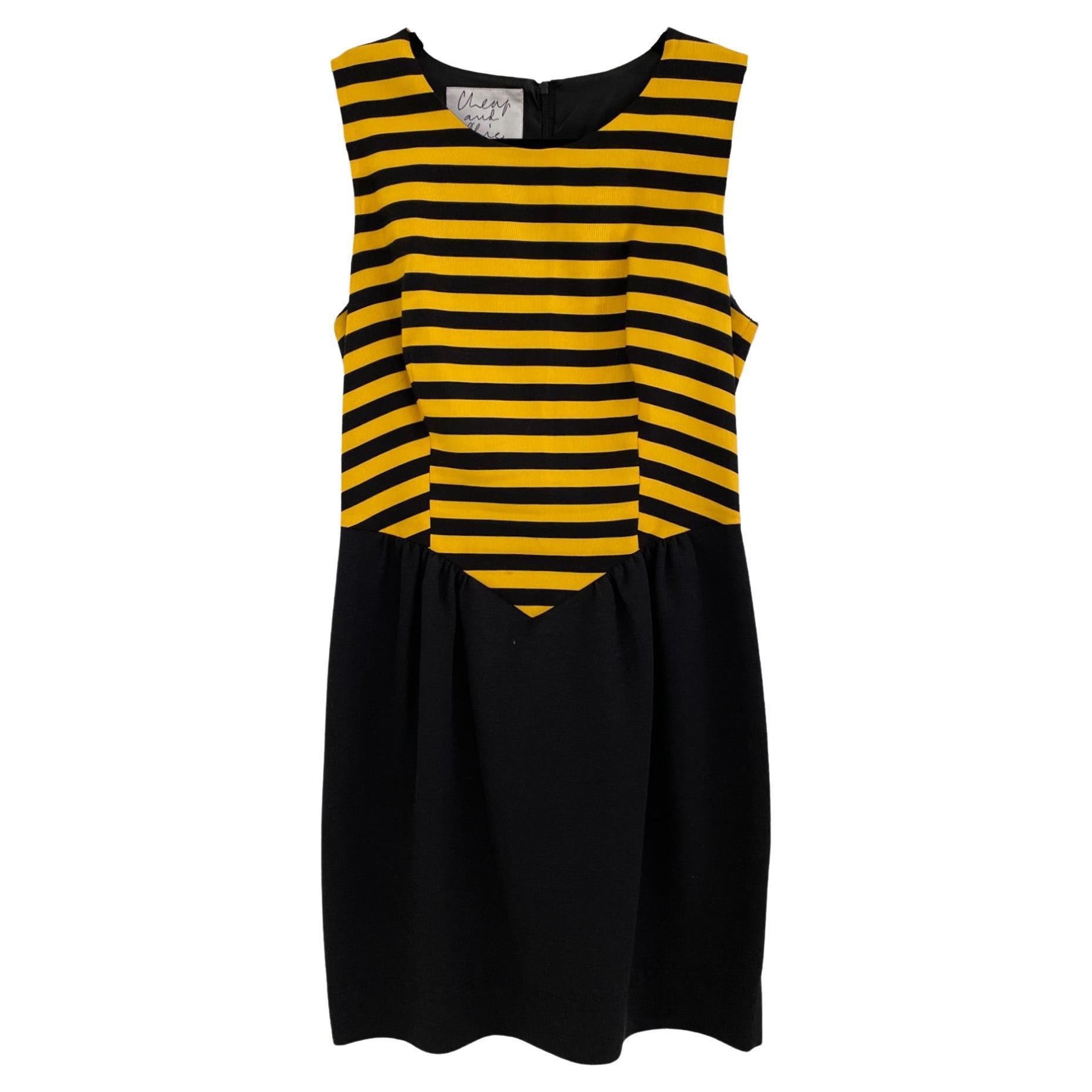 Moschino "Cheap and Chic!" Yellow Black Stripes 1990s For Sale