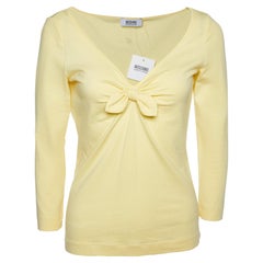 Moschino Cheap and Chic Yellow Cotton Knit Bow Detail T-Shirt M