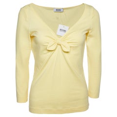 Vintage Moschino Cheap and Chic Yellow Cotton Knit Bow Detail T-Shirt M