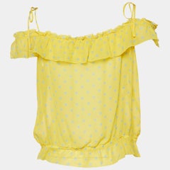 Moschino Cheap and Chic Yellow Polka Dot Printed Silk Ruffle Detail Top L