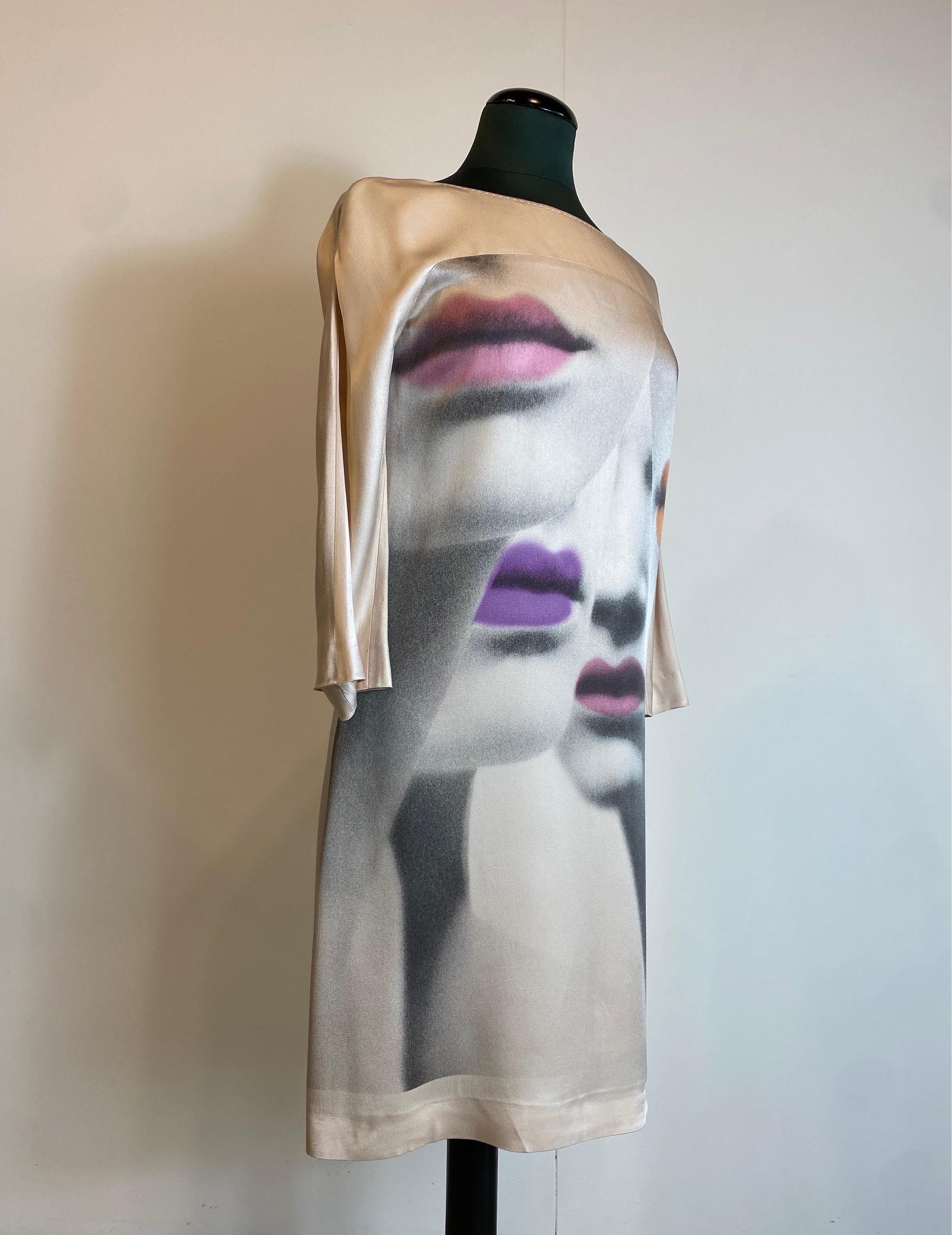 Gray Moschino Cheap and Chip Faces Day Dress For Sale