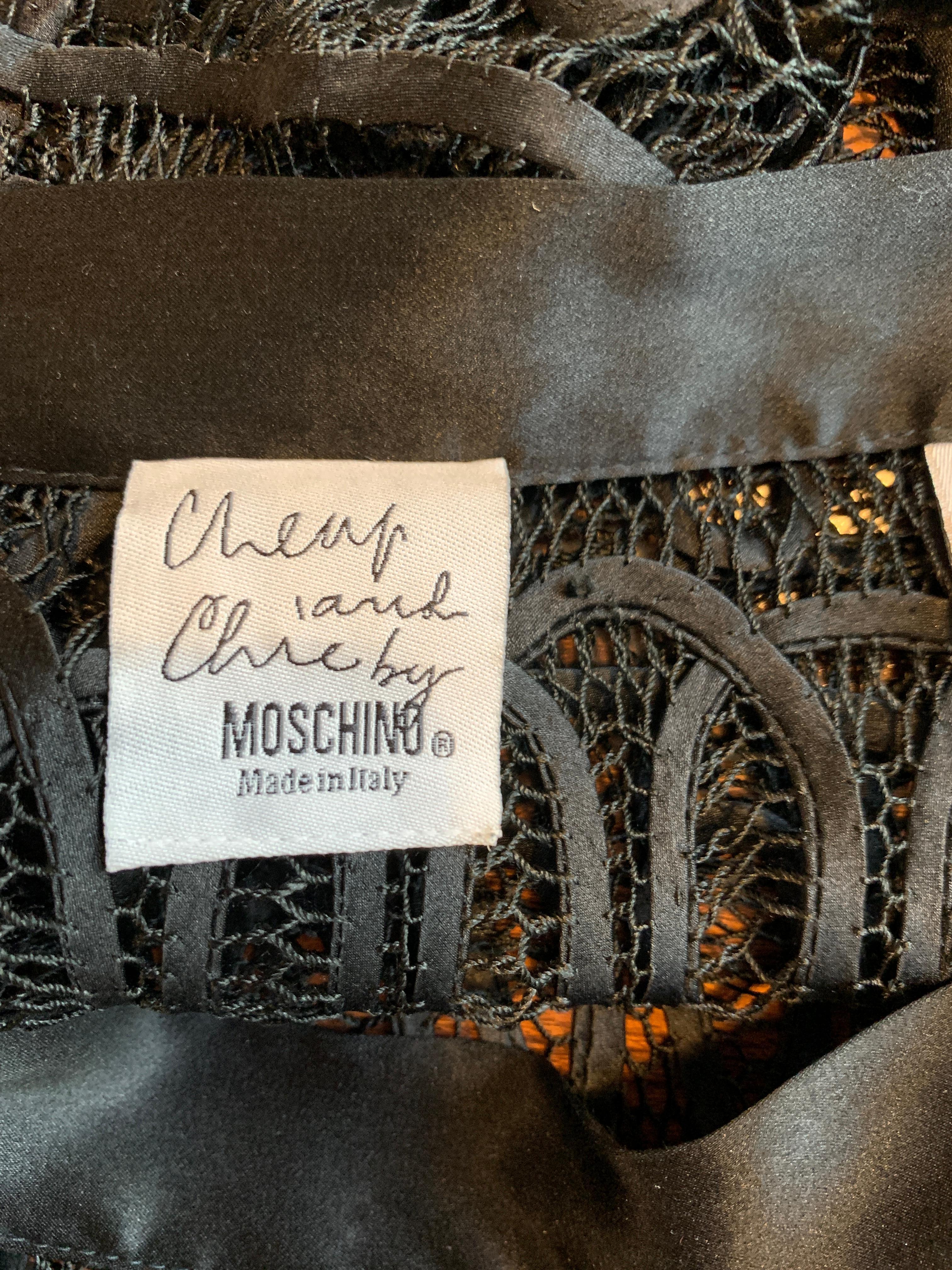 Moschino Cheap & Chic 1990s Black Sheer Passamenterie Lace Ribbon Maxi Skirt 4