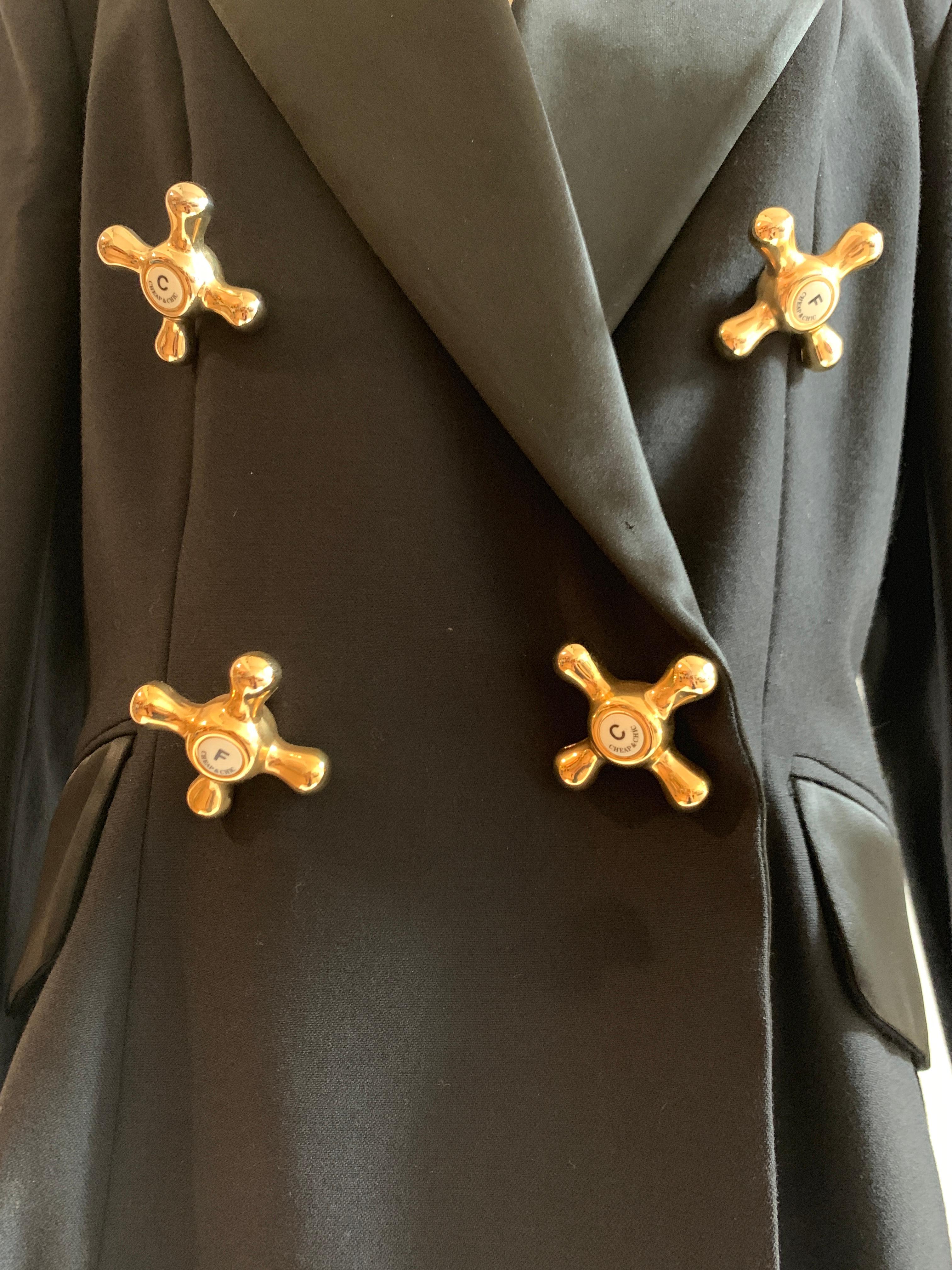 Moschino Cheap & Chic Vintage 90s Faucet Embellished Black Tuxedo Jacket Blazer In Good Condition In San Francisco, CA