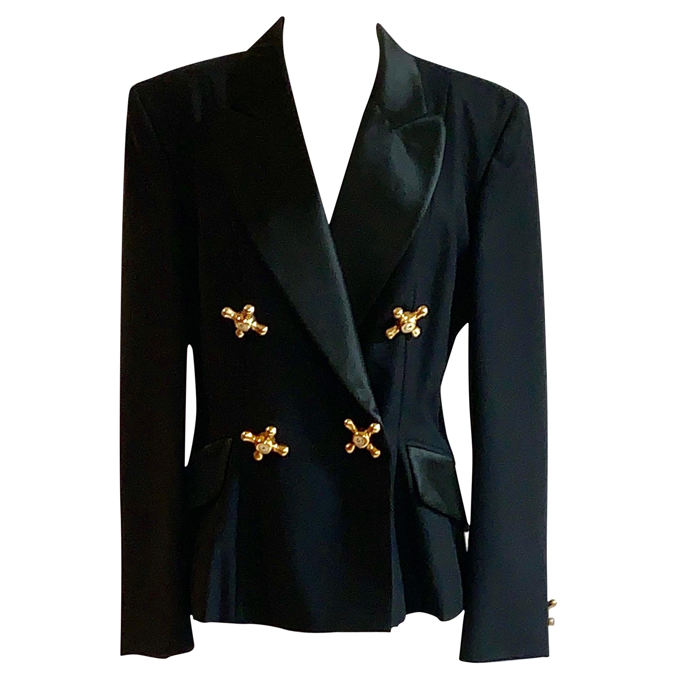 Moschino Cheap & Chic Vintage 90s Faucet Embellished Black Tuxedo Jacket Blazer